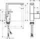 Einhebel-Waschtischmischer mit klaren Linien und einer Push-Open Ablaufgarnitur, präsentiert von AXOR. Technische Zeichnung zeigt Maße und Designdetails.